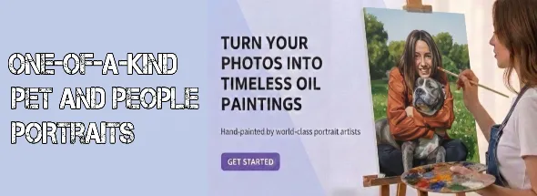 Custom oil painting combining pets and people, created from a submitted photo.